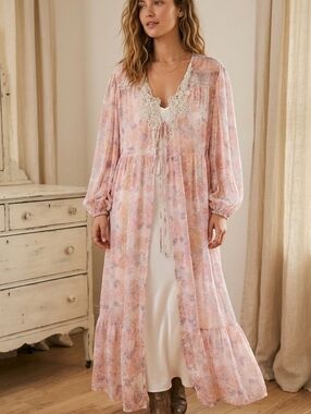 ​Free People Intimately Celia Floral Sheer Lace Trim Maxi Duster M/L